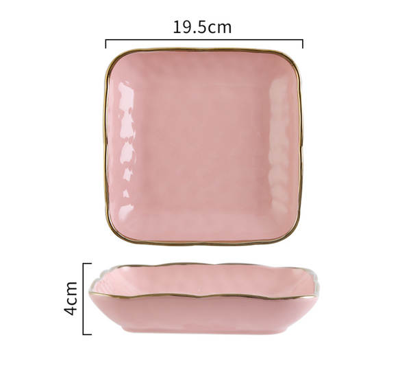Think Pink Square Snack Plate 8 Inch - Serving plate, snack plate, dessert plate | Plates for dining & home decor