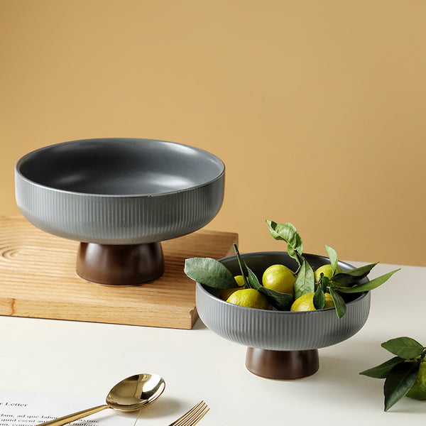 Asphalt Grey Fruit Pedestal Bowl Large - Bowl, ceramic bowl, serving bowls, bowl for snacks, large serving bowl, fruit bowl | Bowls for dining table & home decor