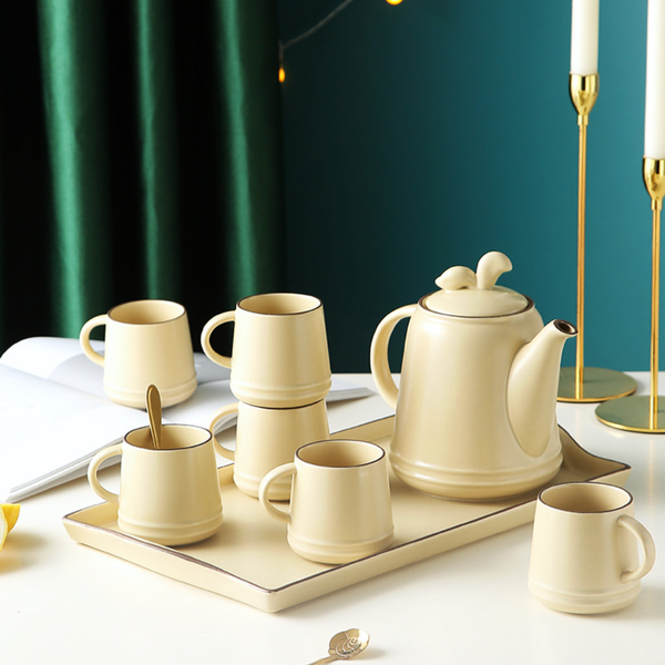 Crème De La Crème Ceramic Teaware Set Of 6 - Tea set, teacup set, cup set with kettle | Tea set for Dining table & Home decor