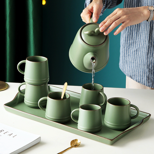 Fern Green Ceramic Teaware Set Of 6
