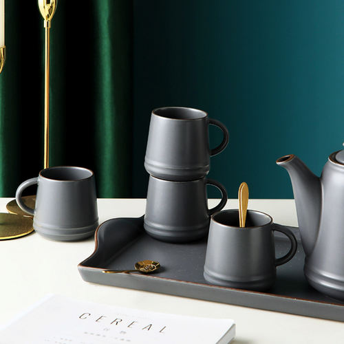 Asphalt Grey Ceramic Teaware Set Of 6 - Tea cup set, tea set, teapot set | Tea set for Dining Table & Home Decor