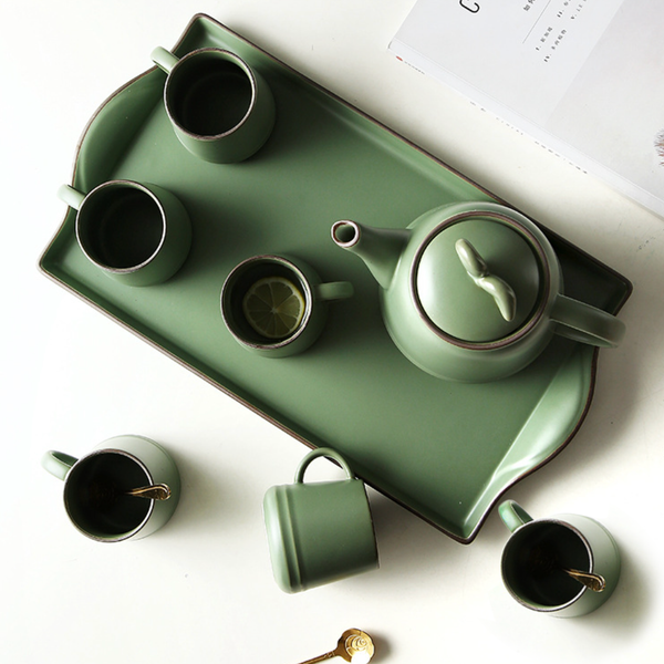 Fern Green Ceramic Teaware Set Of 6