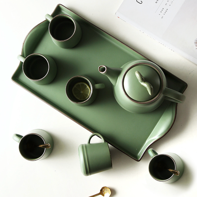 Fern Green Ceramic Teaware Set Of 6 - Tea cup set, tea set, teapot set | Tea set for Dining Table & Home Decor