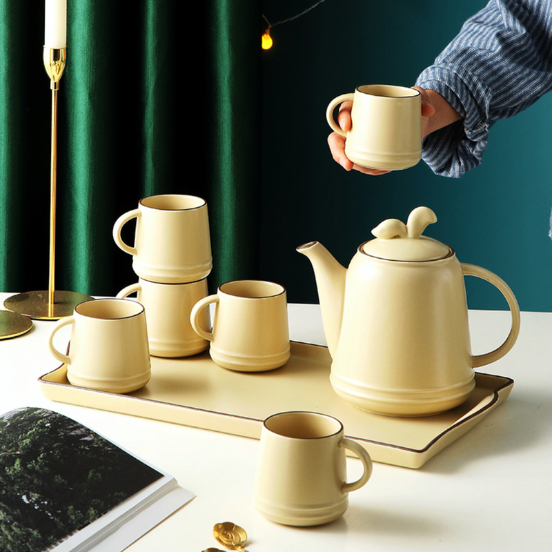 Crème De La Crème Ceramic Teaware Set Of 6 - Tea set, teacup set, cup set with kettle | Tea set for Dining table & Home decor