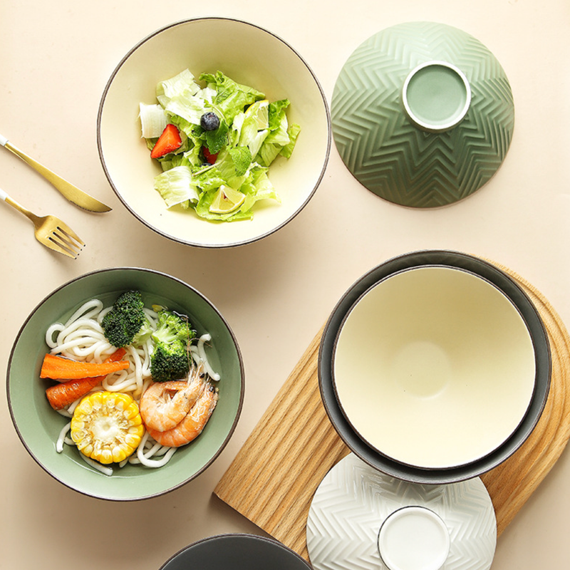 Fern Green Ramen Bowl 800 ml - Soup bowl, ceramic bowl, ramen bowl, serving bowls, salad bowls, noodle bowl | Bowls for dining table & home decor