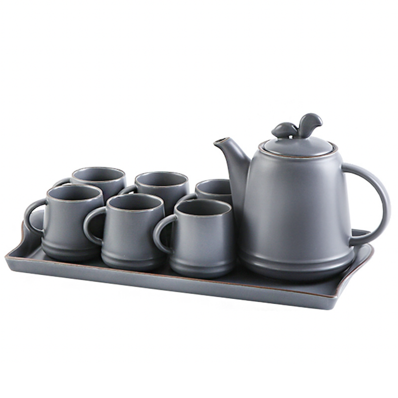 Asphalt Grey Ceramic Teaware Set Of 6 - Tea cup set, tea set, teapot set | Tea set for Dining Table & Home Decor
