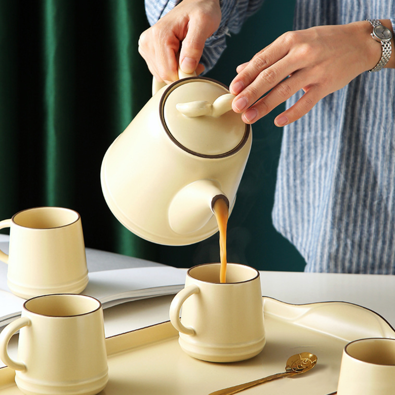 Crème De La Crème Ceramic Teaware Set Of 6 - Tea set, teacup set, cup set with kettle | Tea set for Dining table & Home decor