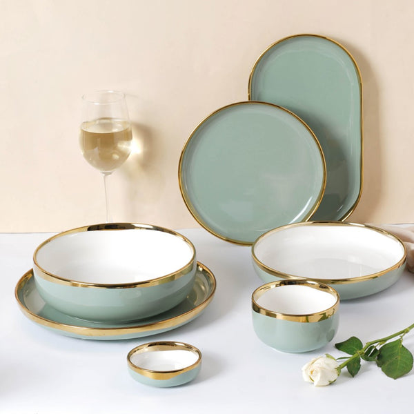 VERA Green Dinner Plate - Serving plate, snack plate, ceramic dinner plates| Plates for dining table & home decor