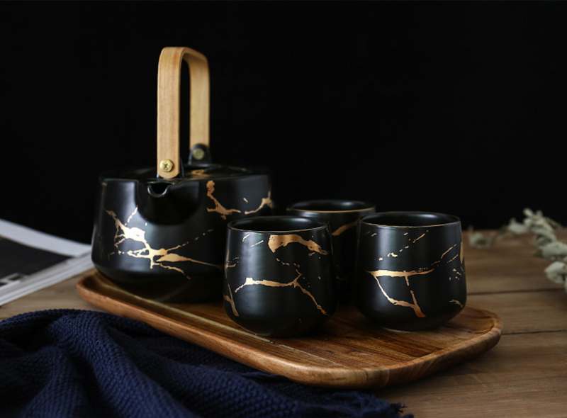 Marble Black Gold Tea Set - Tea cup set, tea set, teapot set | Tea set for Dining Table & Home Decor