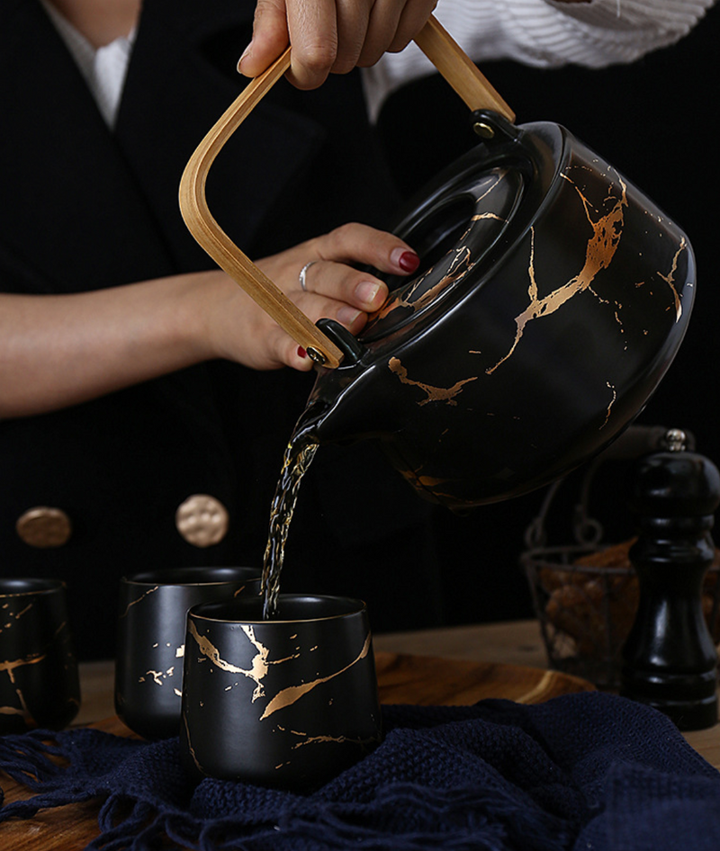 Marble Black Gold Tea Set - Tea cup set, tea set, teapot set | Tea set for Dining Table & Home Decor