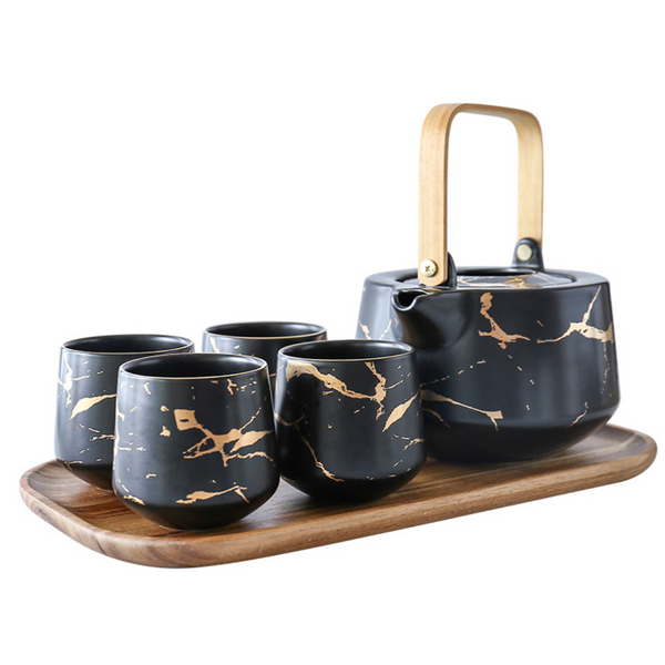 Marble Black Gold Tea Set - Tea cup set, tea set, teapot set | Tea set for Dining Table & Home Decor