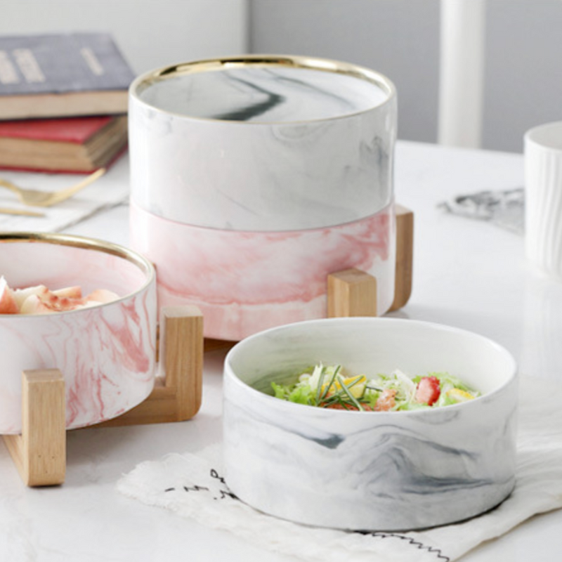 Marble Bowl with Stand - Bowl, ceramic bowl, serving bowls, noodle bowl, salad bowls, bowl for snacks, snack bowl sets | Bowls for dining table & home decor