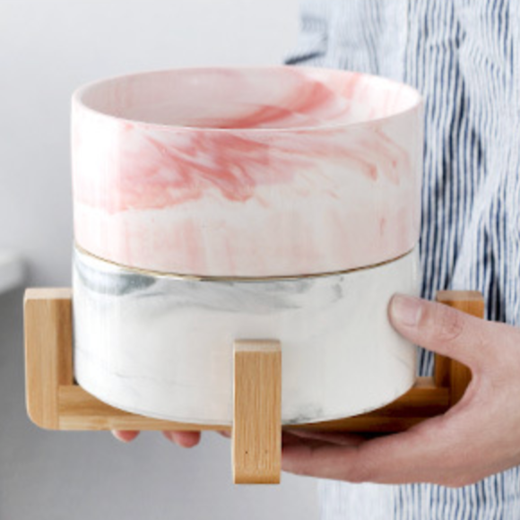 Pink Marble Bowl with Stand - Bowl, ceramic bowl, serving bowl set, noodle bowl, salad bowls, bowl for snacks, large serving bowl,  | Bowls for dining table & home decor