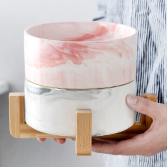 Marble Bowl with Stand - Bowl, ceramic bowl, serving bowls, noodle bowl, salad bowls, bowl for snacks, snack bowl sets | Bowls for dining table & home decor