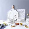 White Marble Gold Detailed Platter With Handle - Serving plate, snack plate, ceramic dinner plates| Plates for dining table & home decor