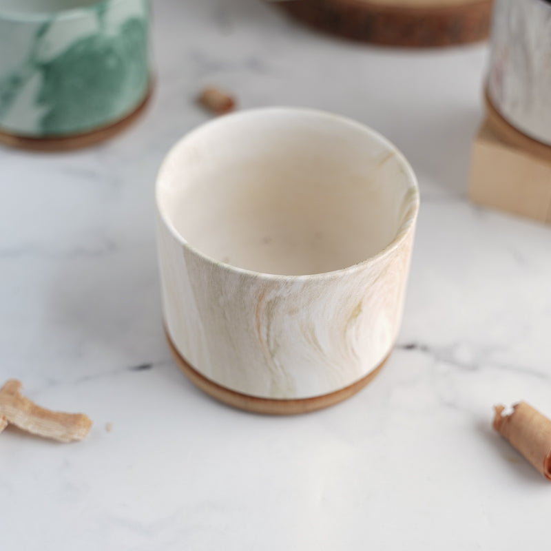Marbleous Ceramic Flower Planter With Coaster Set Of 4