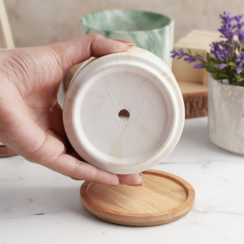 Marbleous Ceramic Flower Planter With Coaster Set Of 4