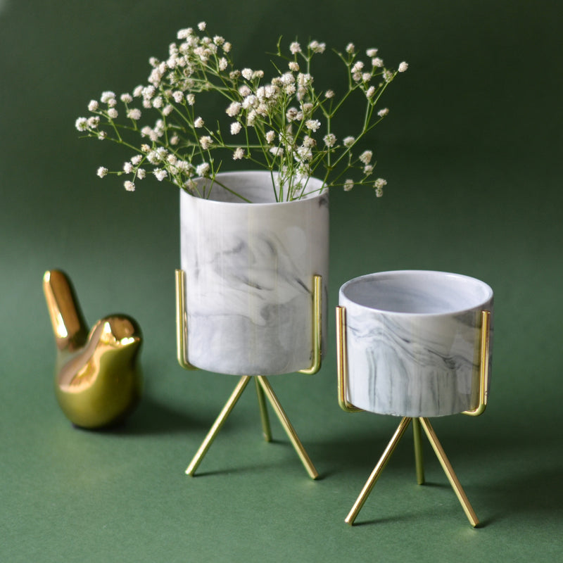 Marble Planter With Stand - Plant pot and plant stands | Room decor items