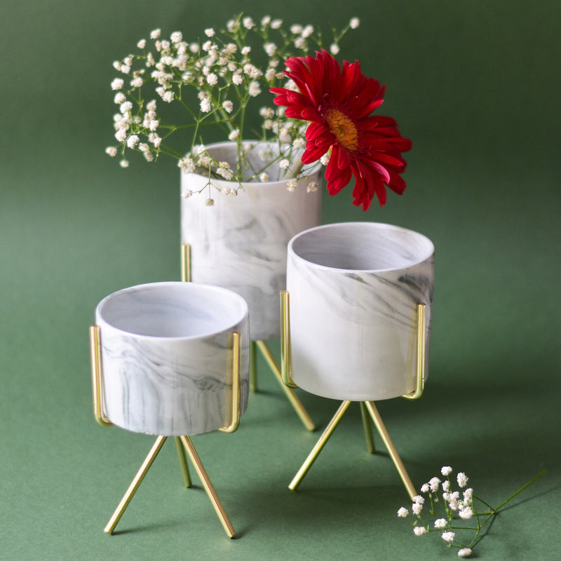 Marble Planter With Stand - Plant pot and plant stands | Room decor items