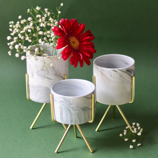 Marble Planter With Stand - Plant pot and plant stands | Room decor items