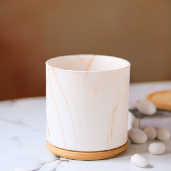 Marble Aura Planter Pot With Coaster Set Of 2