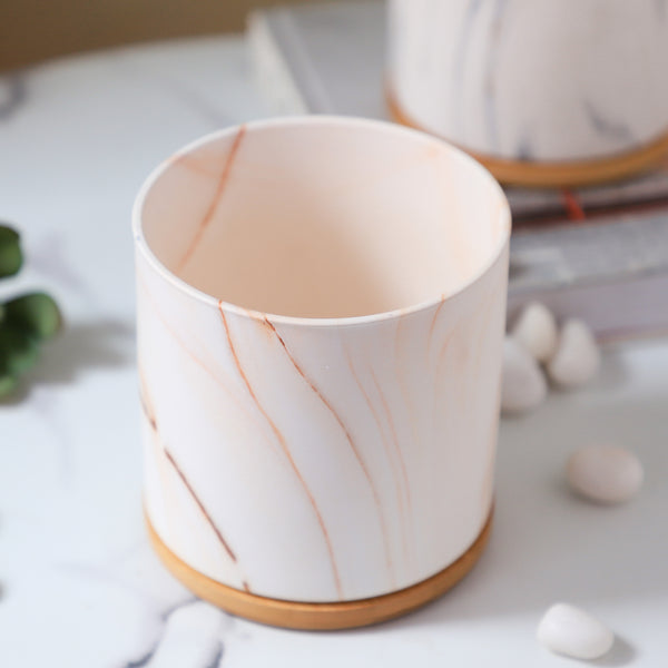 Marble Aura Planter Pot With Coaster Set Of 2