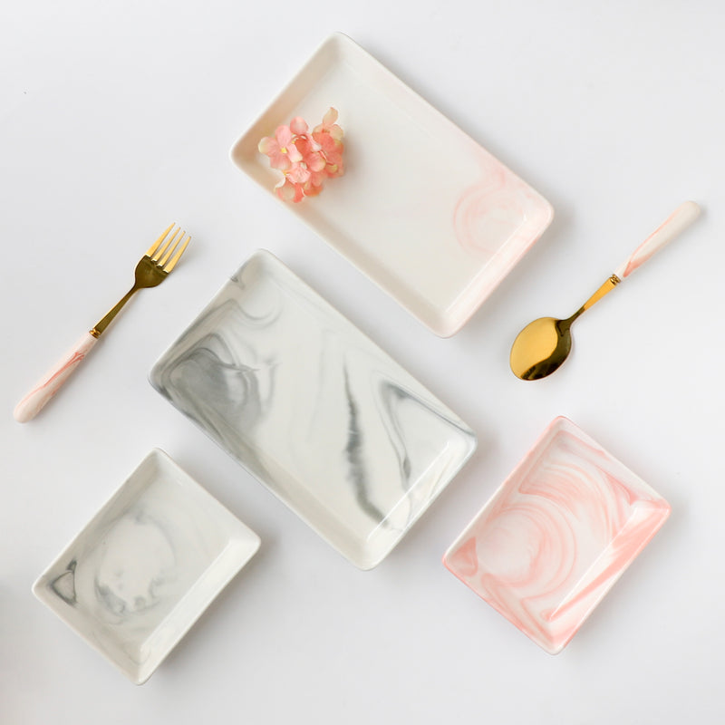 Marble Serving Platter Grey Small 5 Inch - Serving platter for snacks, rectangular platter, appetizer platter, small platter