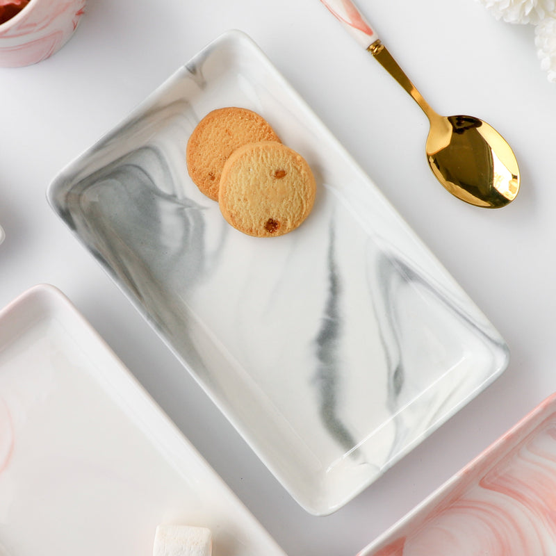 Marble Serving Platter Grey Large 8 Inch - Serving platter for snacks, rectangular platter, appetizer platter, grey platter