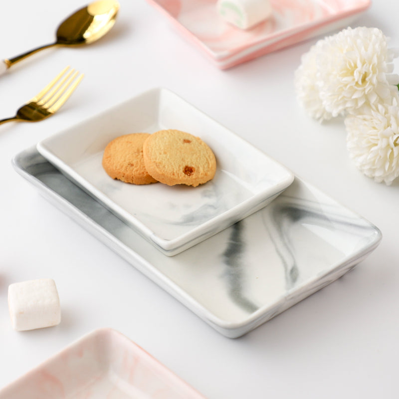 Marble Serving Platter Grey Large 8 Inch - Serving platter for snacks, rectangular platter, appetizer platter, grey platter