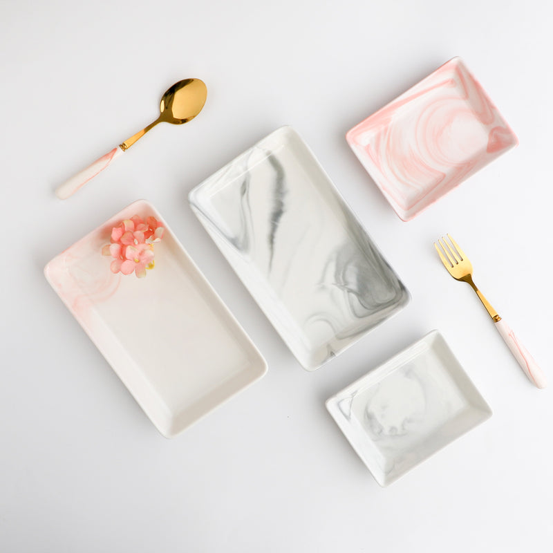 Marble Serving Platter Grey Large 8 Inch - Serving platter for snacks, rectangular platter, appetizer platter, grey platter