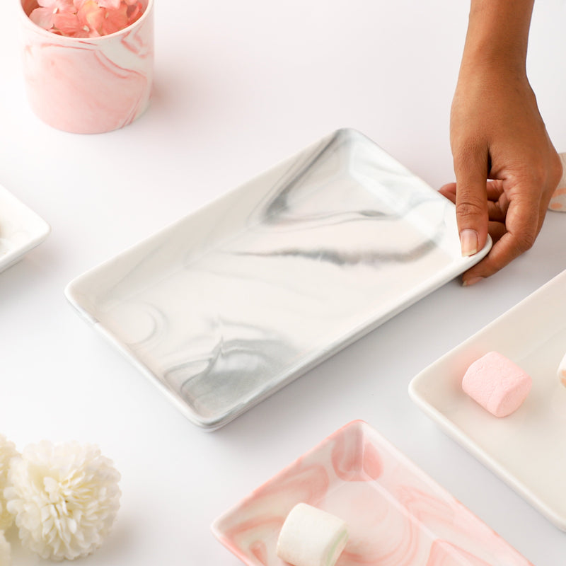 Marble Serving Platter Grey Large 8 Inch - Serving platter for snacks, rectangular platter, appetizer platter, grey platter