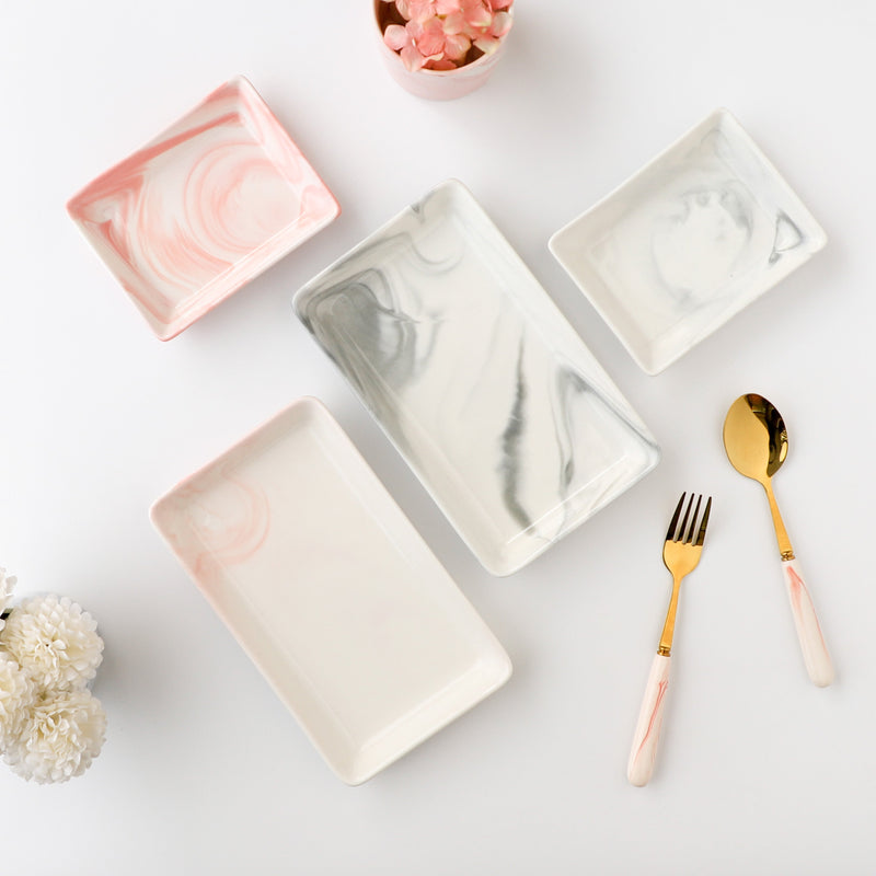 Marble Serving Platter Grey Large 8 Inch - Serving platter for snacks, rectangular platter, appetizer platter, grey platter