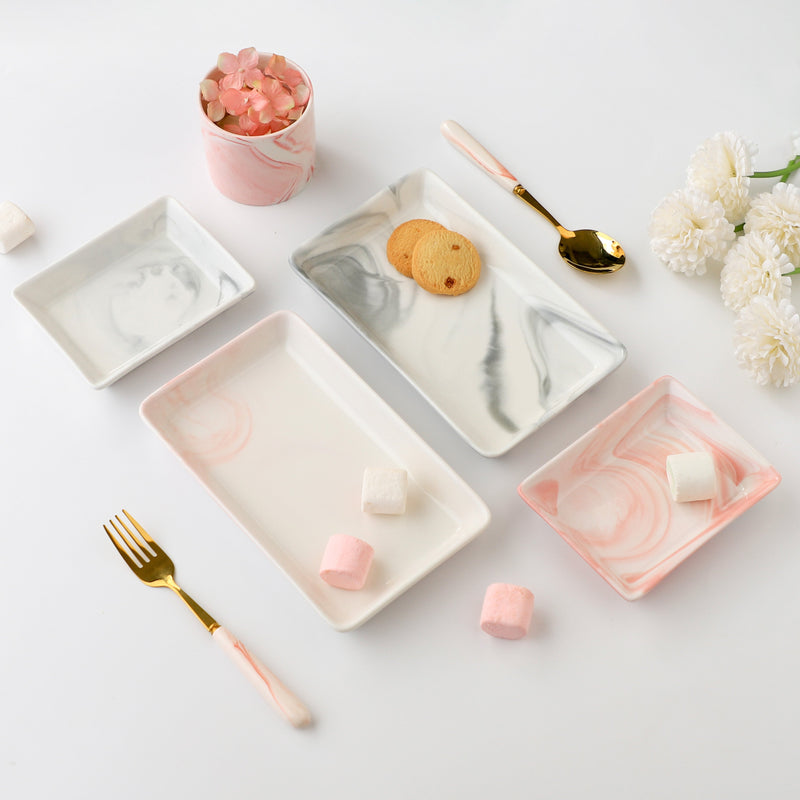 Marble Serving Platter Grey Large 8 Inch - Serving platter for snacks, rectangular platter, appetizer platter, grey platter