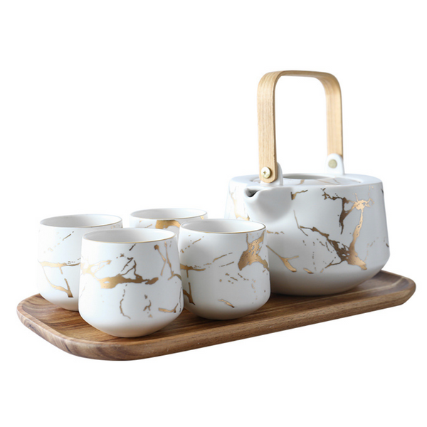 Marble White Gold Tea Set - Tea cup set, tea set, teapot set | Tea set for Dining Table & Home Decor