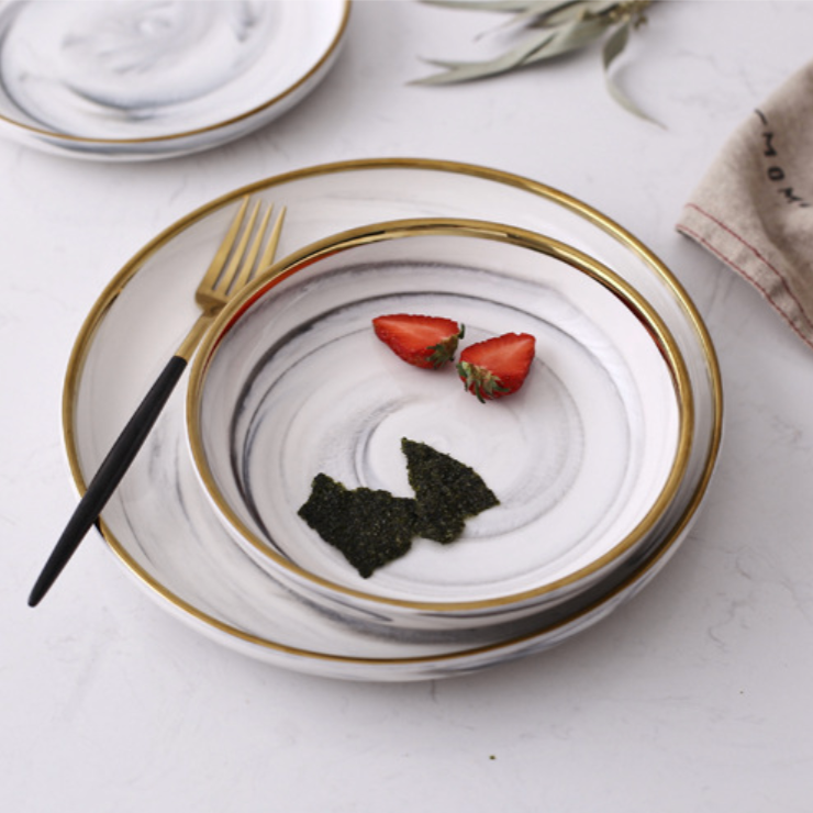 Marble Patterned Ceramic Dinner Plate Grey 10 Inch - Serving plate, lunch plate, ceramic dinner plates| Plates for dining table & home decor