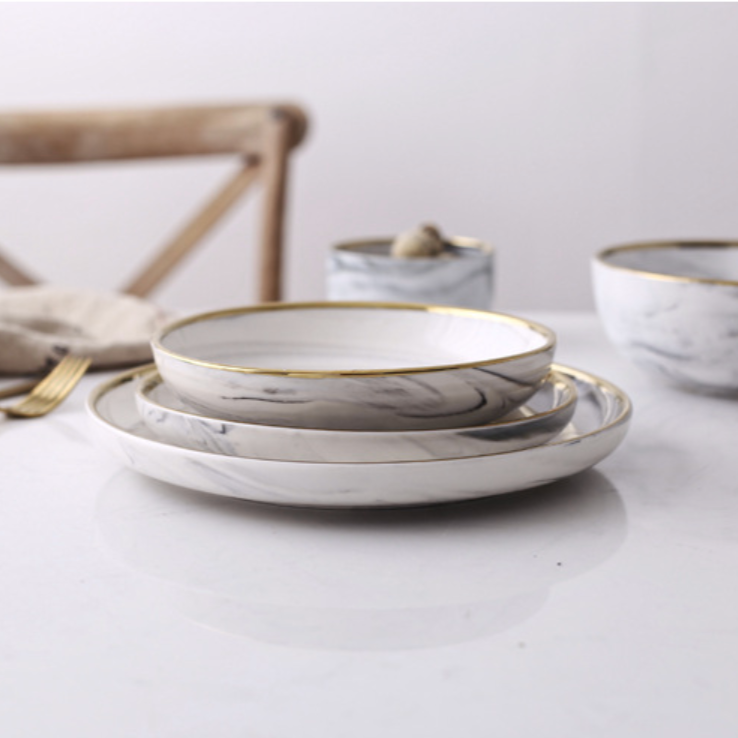 Marble Patterned Ceramic Dinner Plate Grey 10 Inch - Serving plate, lunch plate, ceramic dinner plates| Plates for dining table & home decor