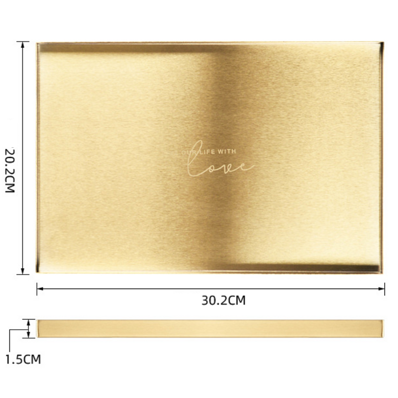 Golden Metal Tray Rectangle Large 12 Inch