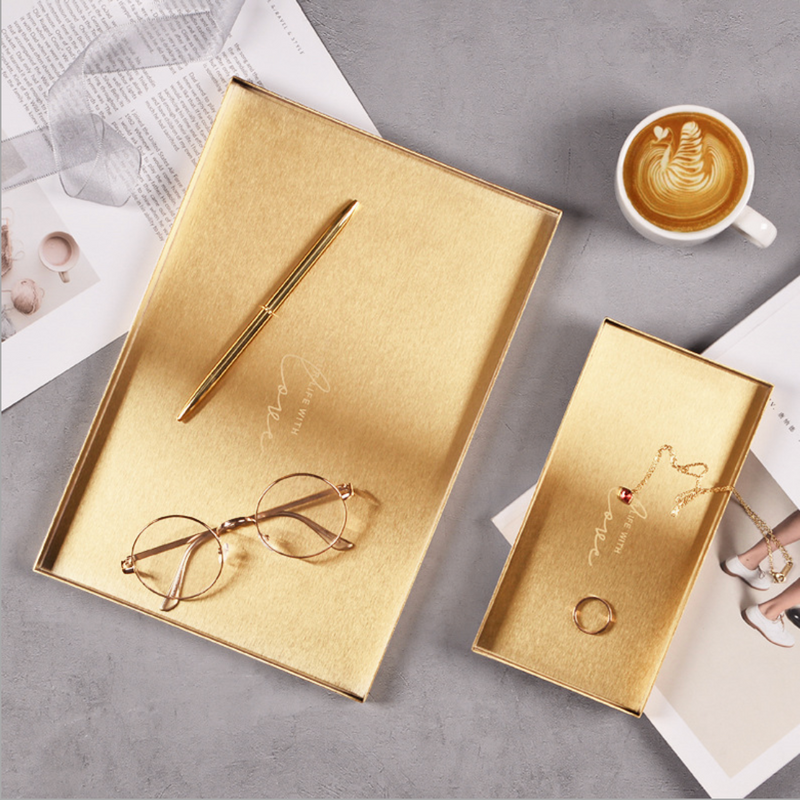 Golden Metal Tray Rectangle Small 8 Inch