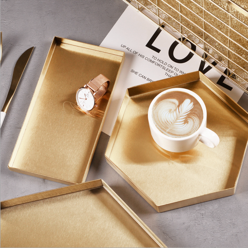Golden Metal Tray Rectangle Small 8 Inch