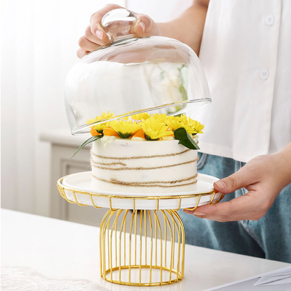 Buy Nestasia Rubber Wood Rotating Cake Stand with Transparent Glass cloche  at Best Price @ Tata CLiQ