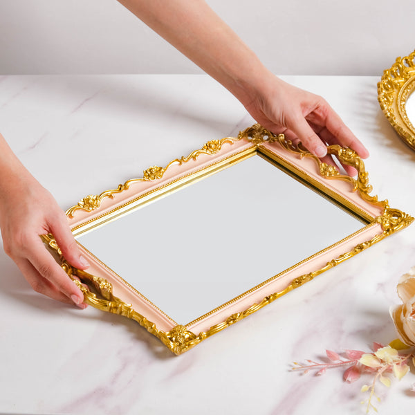 Theia Glam Square Gold Tray With Handles