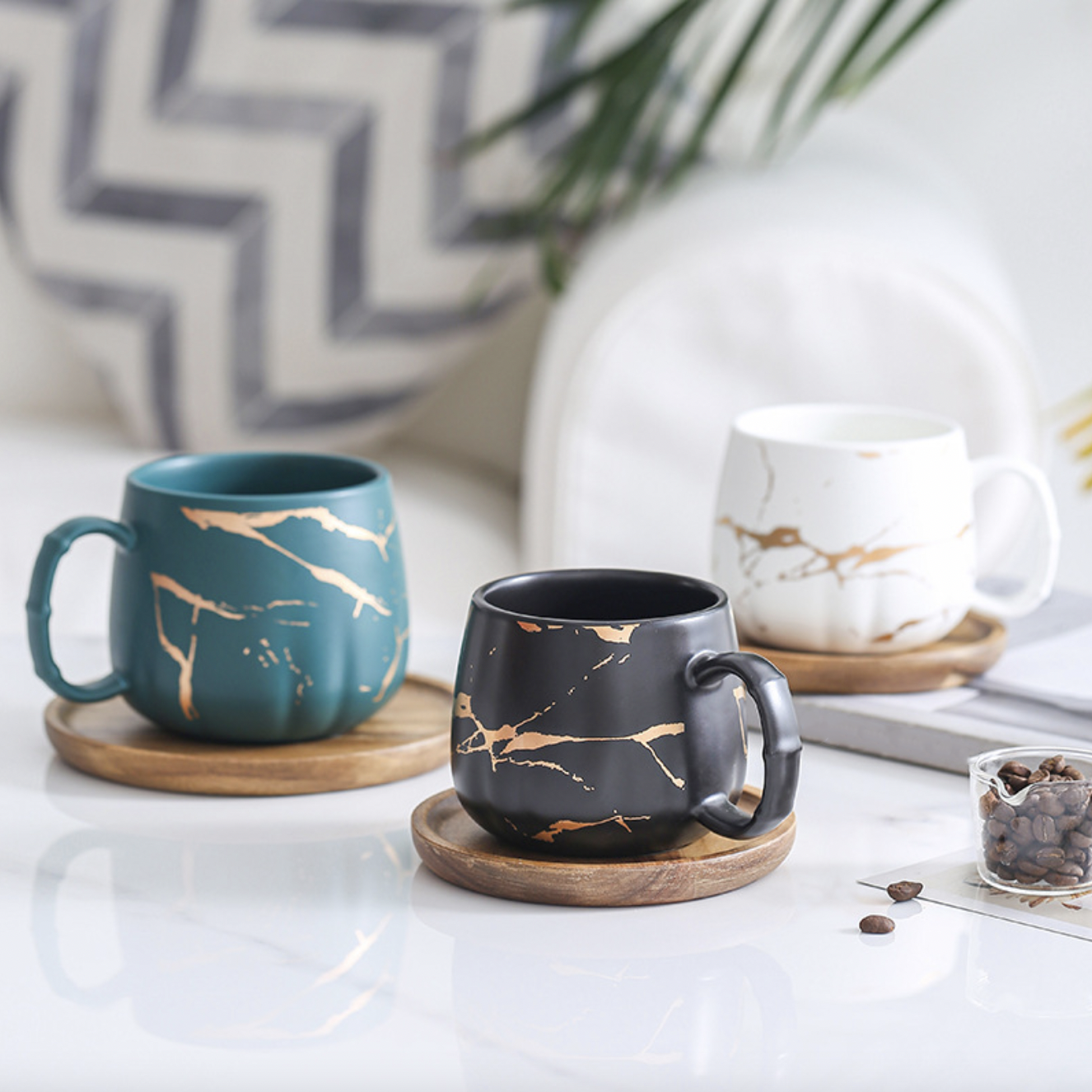 Midnight Black Handcrafted Ceramic Tea Cup & Saucer - Set Of 6