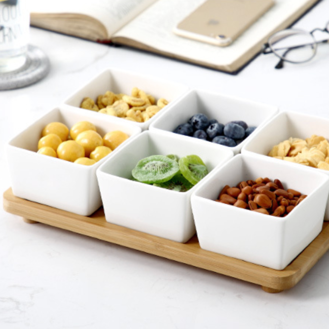 Bowl Set With Tray - Bowls, serving bowls, snack serving bowls, section bowls, fancy serving bowls, small serving bowls | Bowls for dining table & home decor