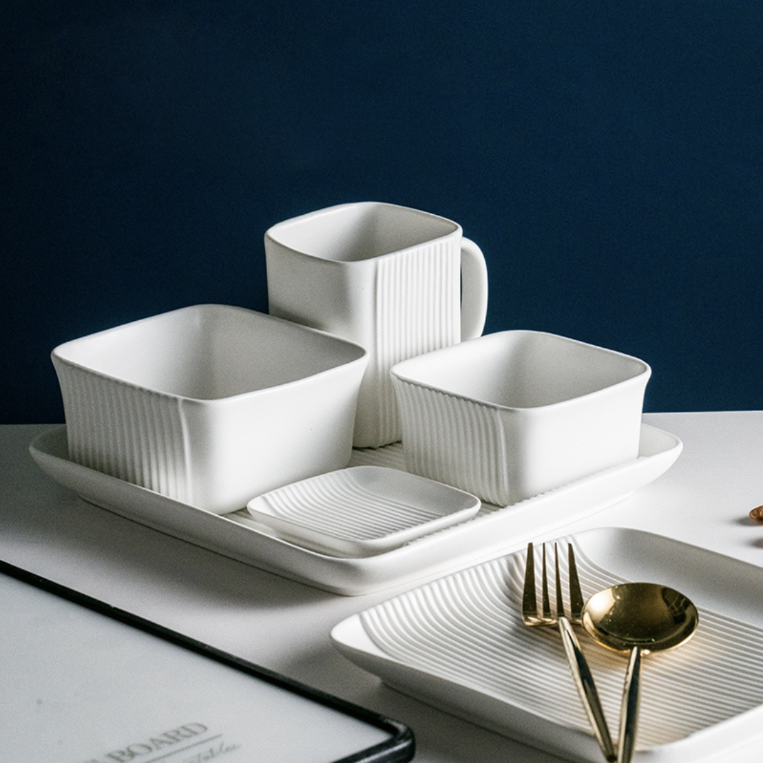 Square white dinner set best sale