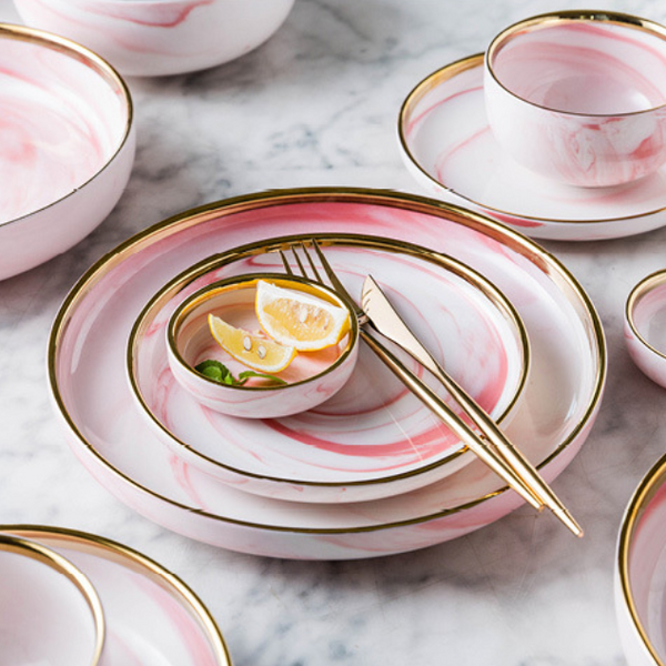Pink Marble Plate - Serving plate, snack plate, ceramic dinner plates| Plates for dining table & home decor