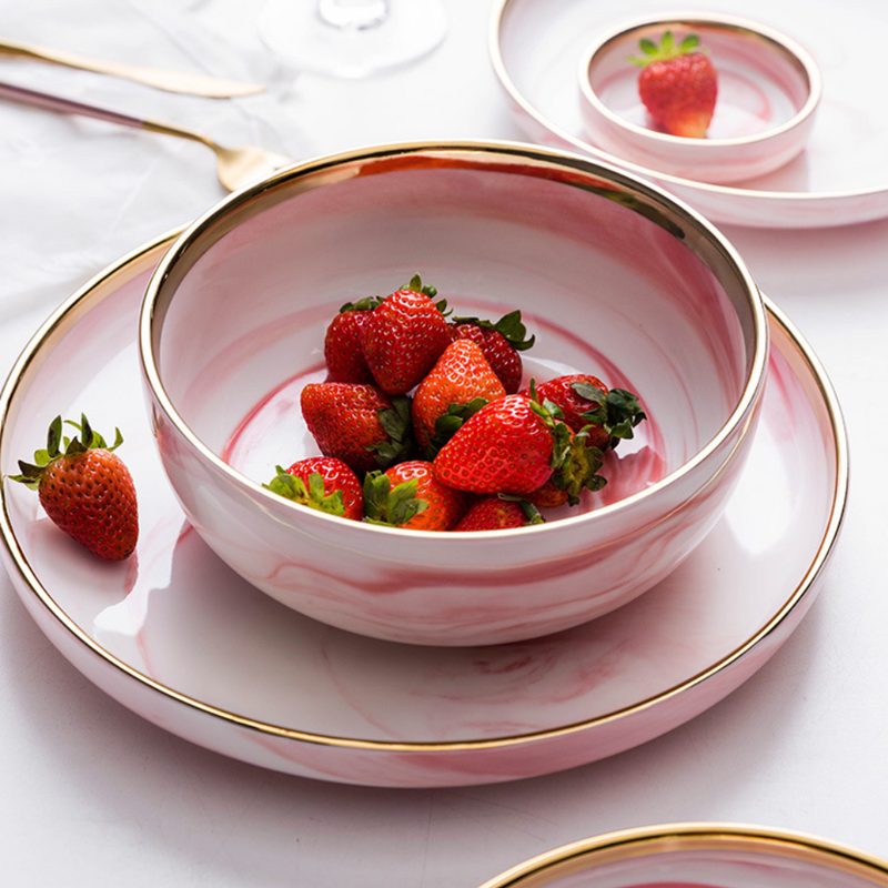 Pink Marble Plate - Serving plate, snack plate, ceramic dinner plates| Plates for dining table & home decor