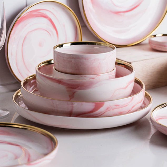 Pink Marble Plate - Serving plate, snack plate, ceramic dinner plates| Plates for dining table & home decor