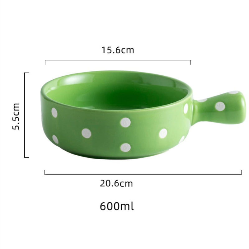 Dots Bowl With Handle - Ceramic bowl, salad bowls, snack bowls, bowl with handle | Bowls for dining table & home decor