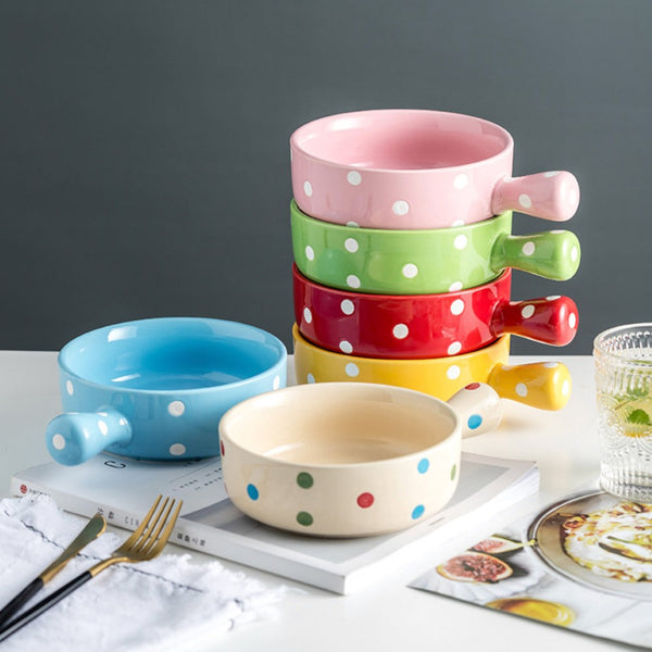 Dots Bowl With Handle - Ceramic bowl, salad bowls, snack bowls, bowl with handle | Bowls for dining table & home decor