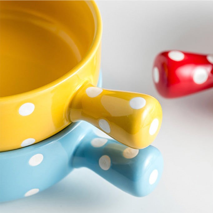 Dots Bowl With Handle - Ceramic bowl, salad bowls, snack bowls, bowl with handle | Bowls for dining table & home decor